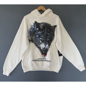 Darc Sport Wolves Club Hoodie Large Cream Wolf Graphic Pigment French Terry NWT